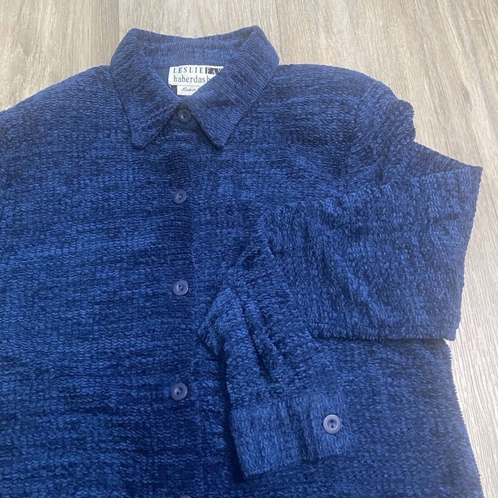 Vintage Leslie Fay Haberdashery Soft Blue Knit Top Sweater Shacket Womens Size 8